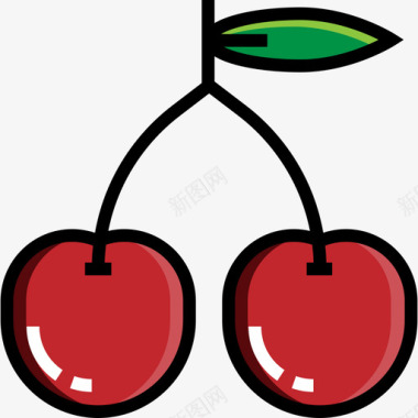 樱桃食物和餐厅3线性颜色图标图标