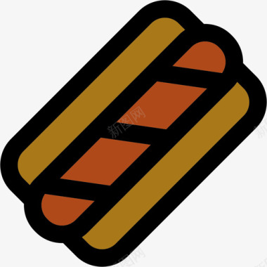 热狗彩色厨房用品线性颜色图标图标
