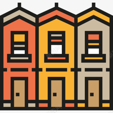 住宅城市4线性颜色图标图标