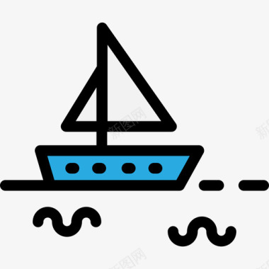 帆船风景色2线条色图标图标