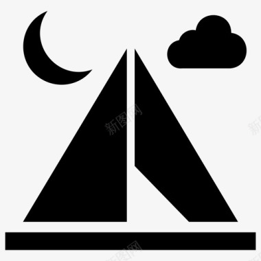 夜间露营大本营野营小屋图标图标