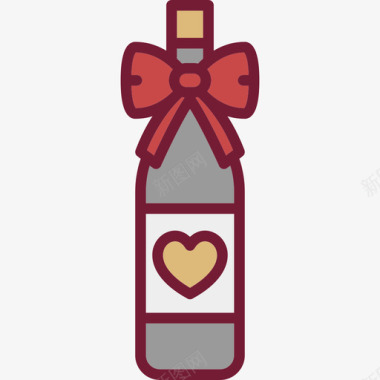 葡萄酒线性颜色情人节套装浅圆形图标图标