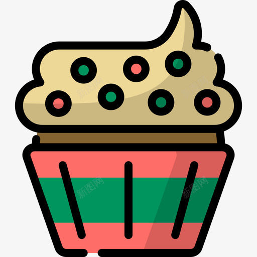纸杯蛋糕圣诞节26线性颜色图标svg_新图网 https://ixintu.com 圣诞节26 纸杯蛋糕 线性颜色