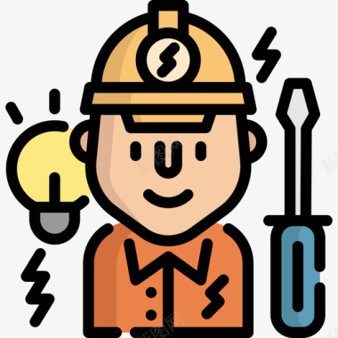 电工专业和工作3线性颜色图标图标