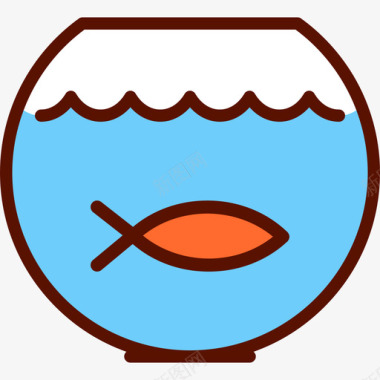 鱼缸带线宠物店线性颜色图标图标