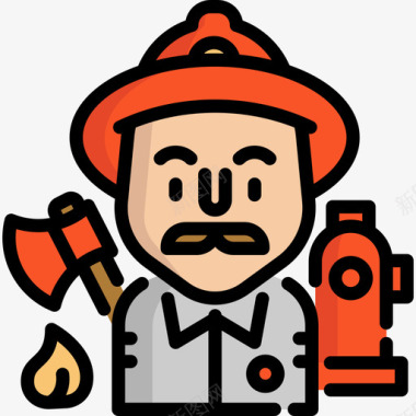 消防员职业和工作3线性颜色图标图标