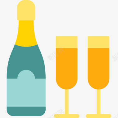香槟生日派对7平淡图标图标