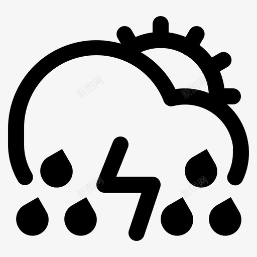 雨和雷云太阳图标svg_新图网 https://ixintu.com 云 天气 太阳 雨和雷