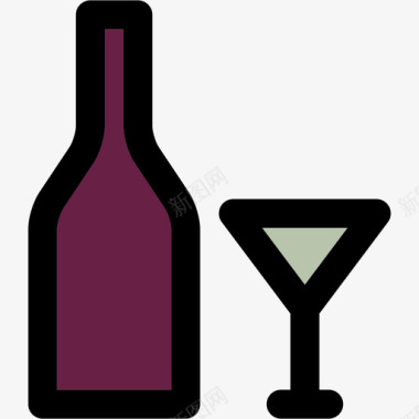 葡萄酒彩色厨房用品线性颜色图标图标