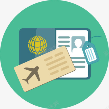 护照旅行和交通圆形公寓图标图标