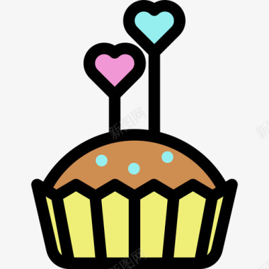 纸杯蛋糕食物线性颜色爱情套装图标图标
