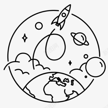 太空行星火箭图标图标