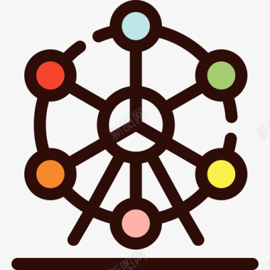 摩天轮马戏团10线性颜色图标图标