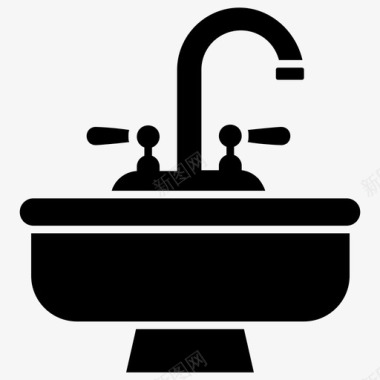 洗脸盆浴室水槽清洁和女佣字形图标图标