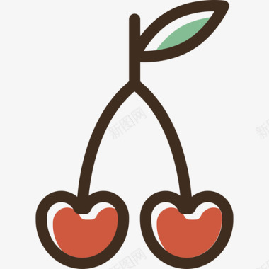 樱桃食品线性颜色食品套装图标图标