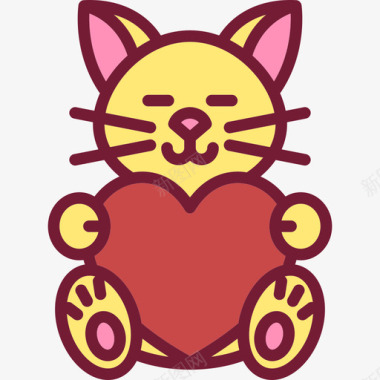 猫线性颜色情人节套装浅圆形图标图标