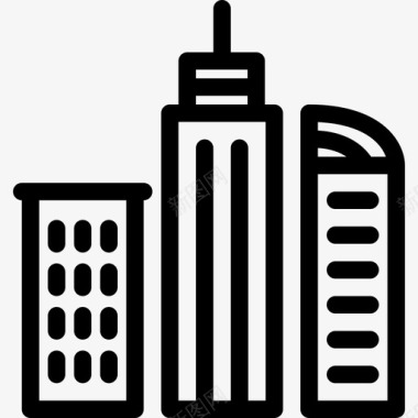 摩天大楼城市12直线图标图标