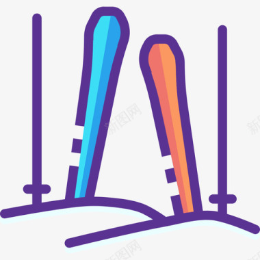 滑雪运动22线性颜色图标图标