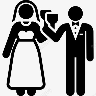 新婚夫妇婚礼象形图填充图标图标