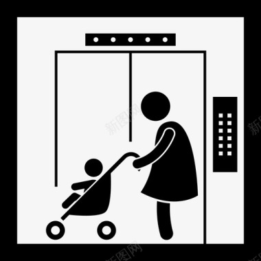 电梯内女婴推车儿童电梯图标图标