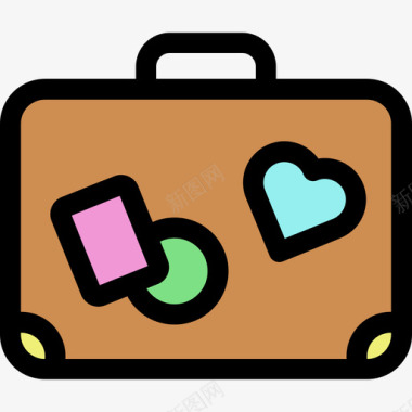 旅行箱线性彩色爱情套装图标图标