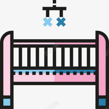 摇篮婴儿和玩具4线性颜色图标图标