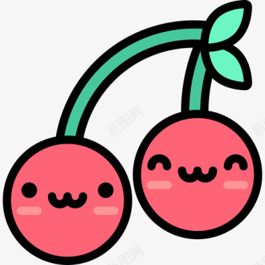 樱桃可爱的食物3线性颜色图标图标