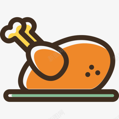 鸡肉食品线性颜色食品套装图标图标