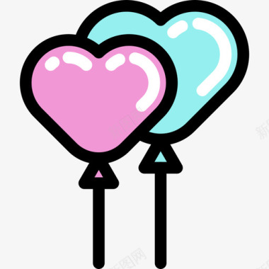 气球线性颜色的爱情套装图标图标