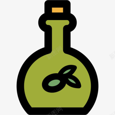 橄榄油彩色厨房用品线性颜色图标图标