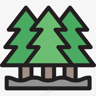 松树生态与自然3线性颜色图标图标