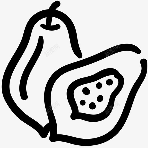 木瓜食物水果图标svg_新图网 https://ixintu.com 木瓜 水果 热带 种子 食物 食物轮廓涂鸦