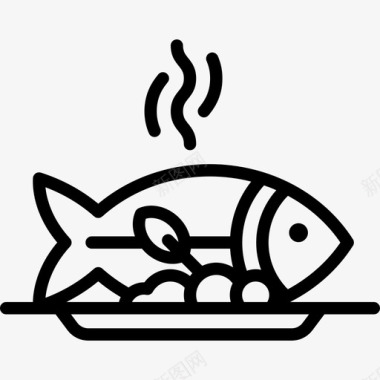 鱼餐厅元素2直线型图标图标