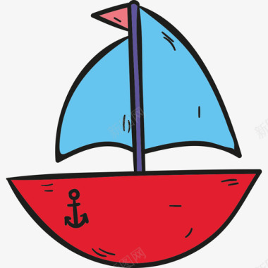 帆船夏日假期色彩图标图标