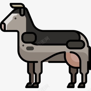牛动物20线性颜色图标图标