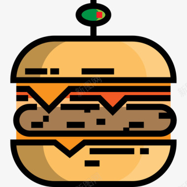奶酪汉堡食品和餐厅3线性颜色图标图标