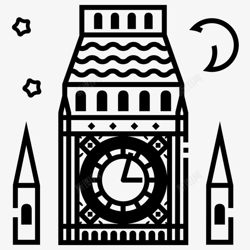 英国大本钟地标图标svg_新图网 https://ixintu.com 地标 地标太阳和月亮 大本钟 手表 英国