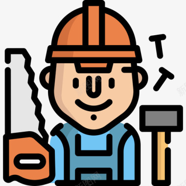 木匠职业和工作3线性颜色图标图标