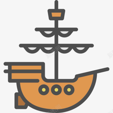 船海盗套装线性颜色图标图标