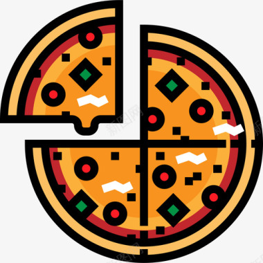 披萨食品和餐厅3线性颜色图标图标