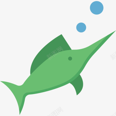旗鱼动物海洋生物扁平的颜色图标图标