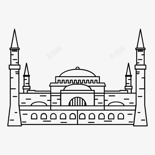 圣索菲亚教堂建筑教堂图标svg_新图网 https://ixintu.com 伊斯坦布尔 圣索菲亚教堂 城市 塔楼 建筑 教堂