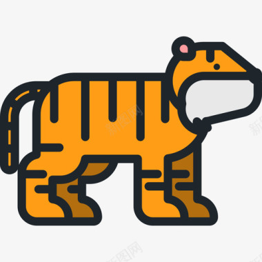 老虎动物10线形颜色图标图标
