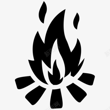 篝火燃烧的木材夜间野营图标图标