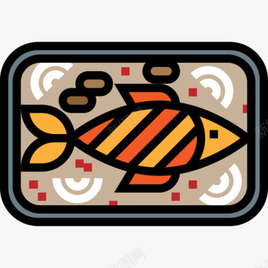 鱼食物和餐厅3线性颜色图标图标