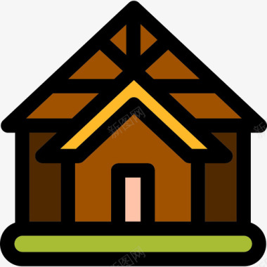小屋建筑物线性颜色的房子图标图标