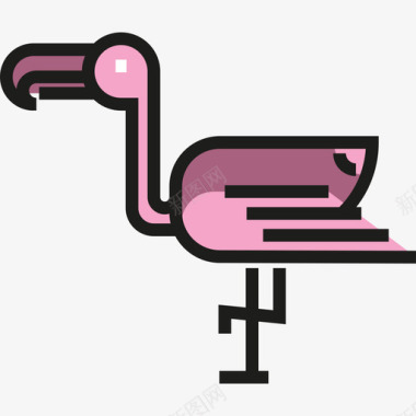 火烈鸟动物2线性颜色图标图标
