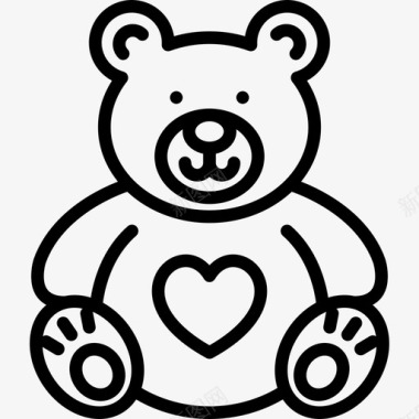 可爱的泰迪熊动物圣瓦伦丁直线图标图标