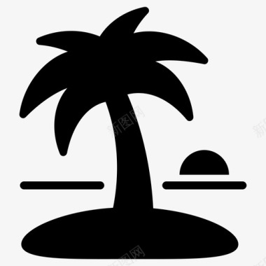 日落岛屿棕榈树图标图标