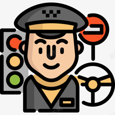 出租车司机职业和工作3线性颜色图标图标